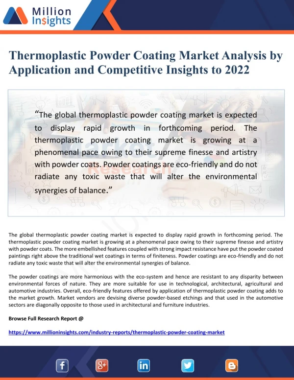 Thermoplastic Powder Coating Market Analysis by Application and Competitive Insights to 2022