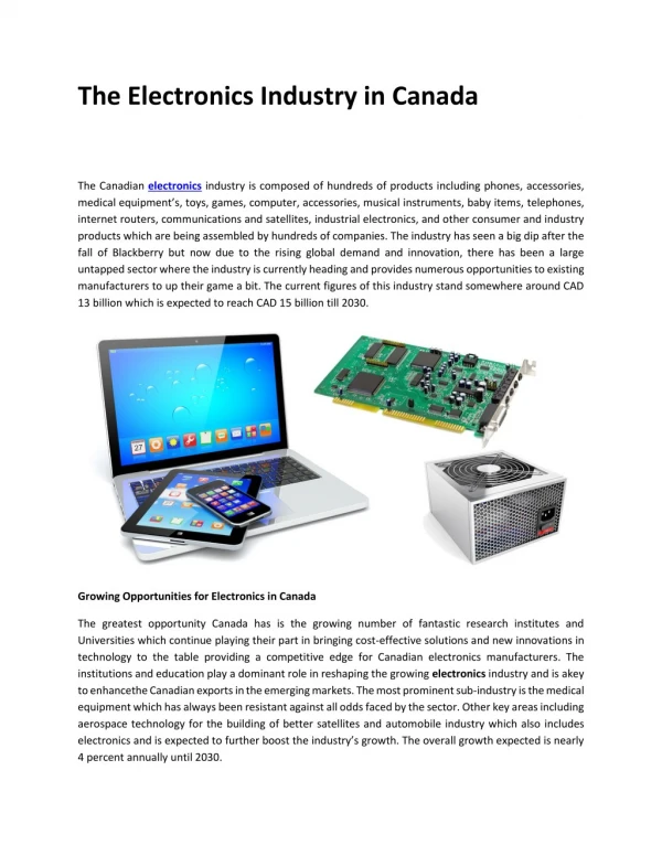 The Electronics Industry in Canada