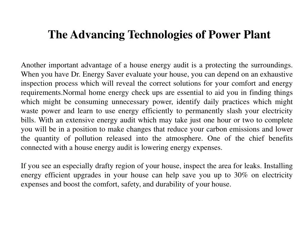 the advancing technologies of power plant
