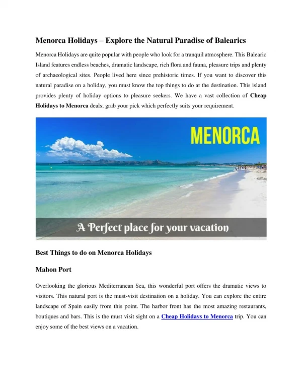 Menorca Holidays – Explore the things to do on Balearics Islands