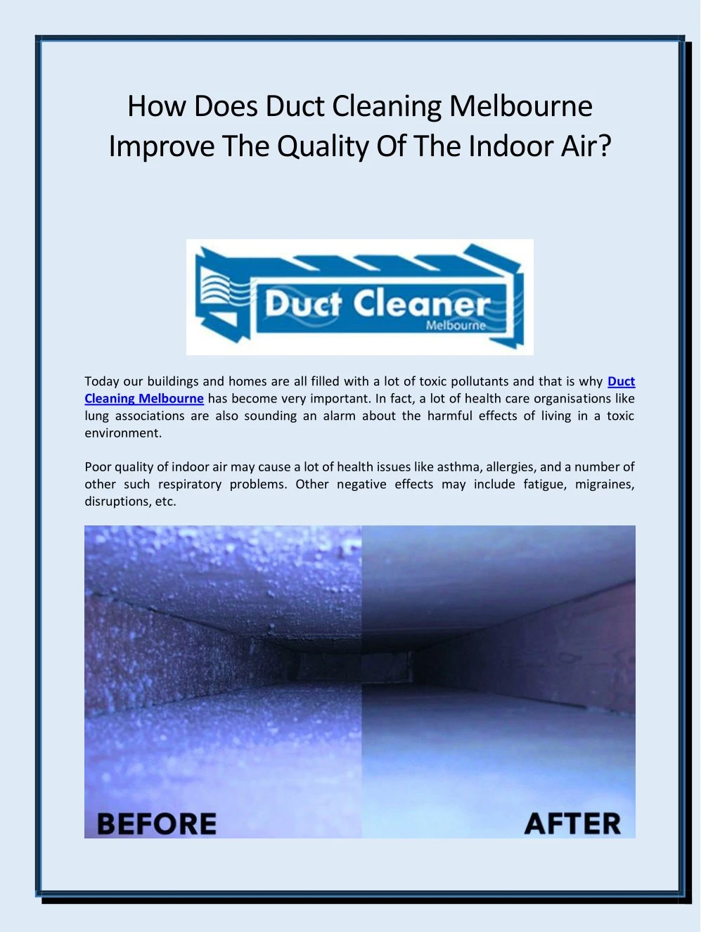 how does duct cleaning melbourne improve