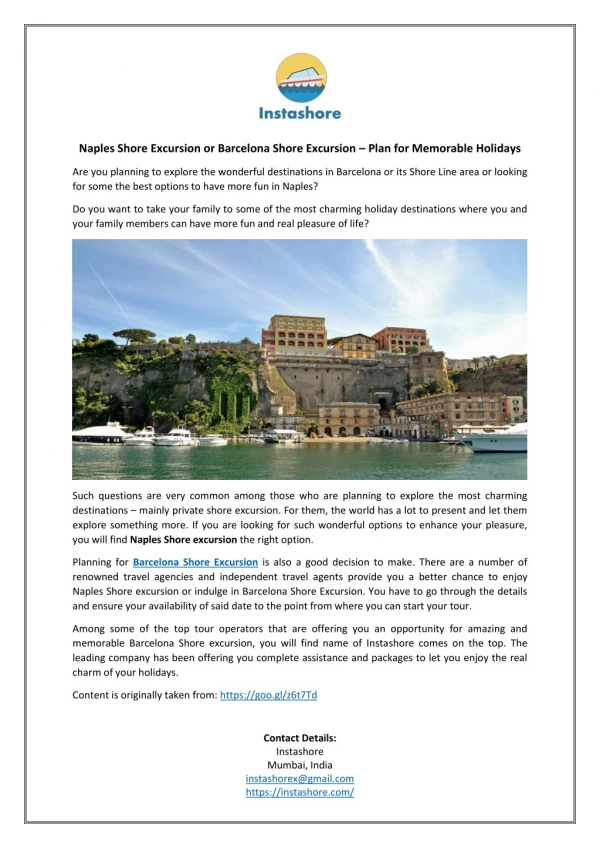 Naples Shore Excursion or Barcelona Shore Excursion – Plan for Memorable Holidays