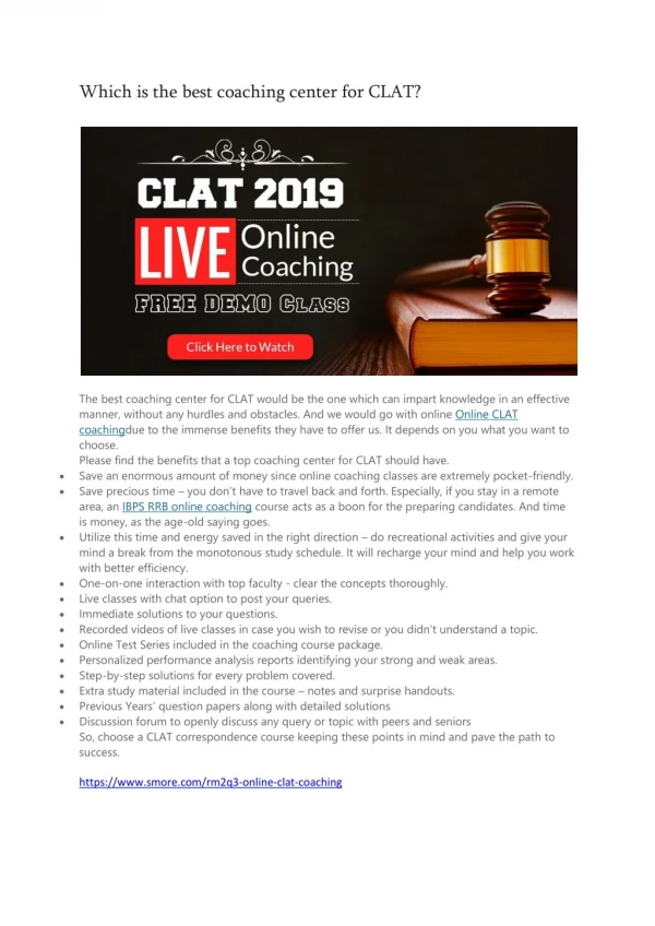 Which is best online coaching center for clat?