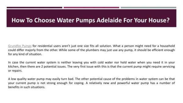 How To Choose Water Pumps Adelaide For Your House?
