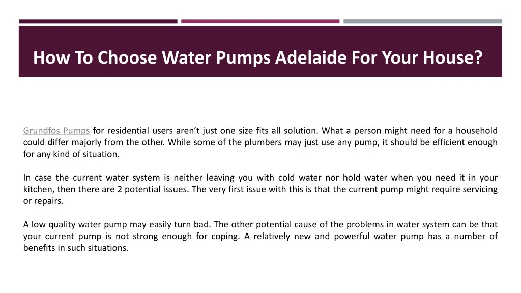 how to choose water pumps adelaide for your house