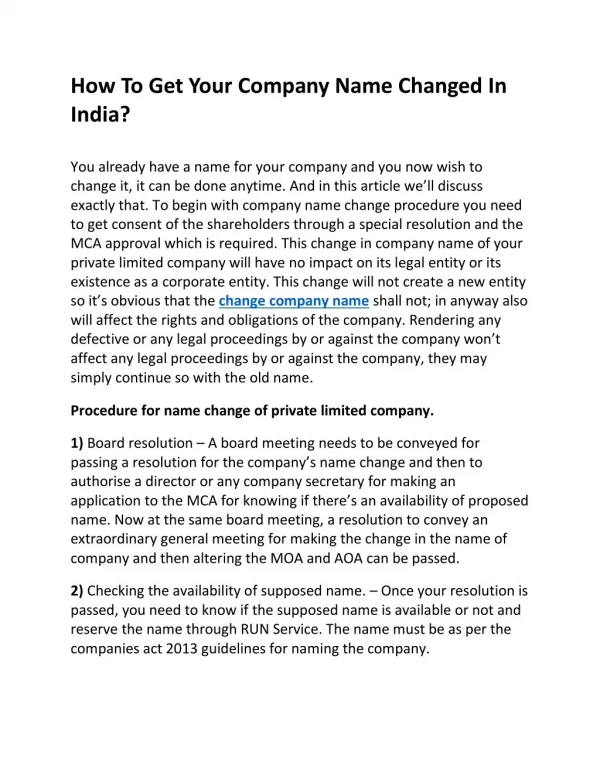 How To Get Your Company Name Changed In India?