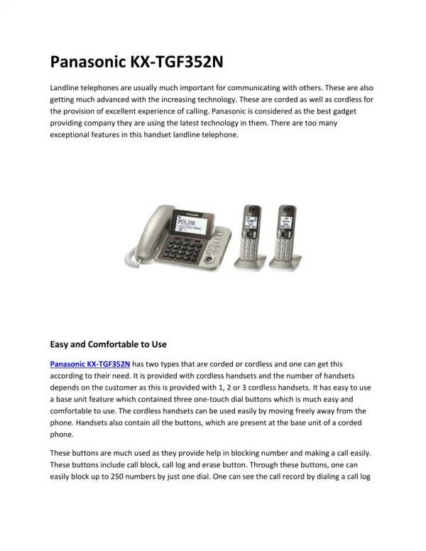 Panasonic KX-TGF352N | Go HeadSets Buy Headsets Online