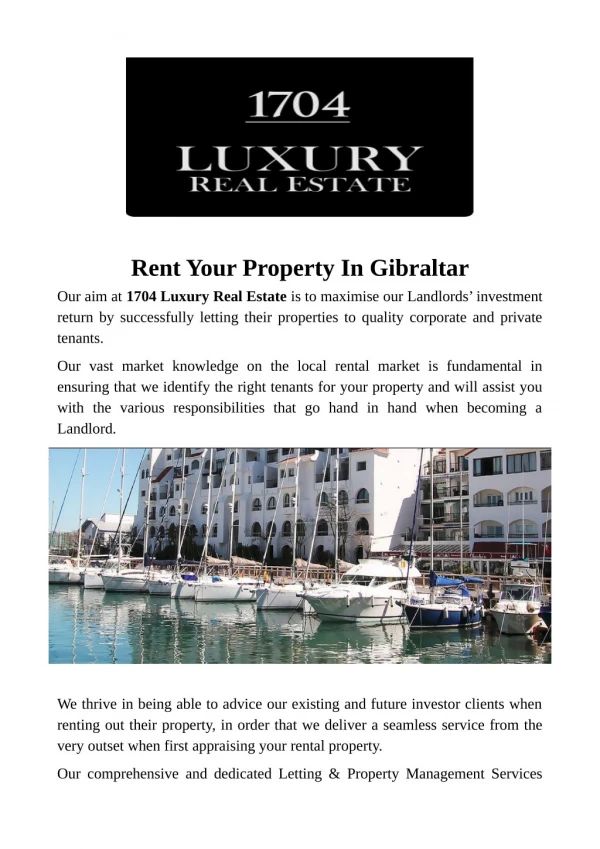 Rent Your Property In Gibraltar
