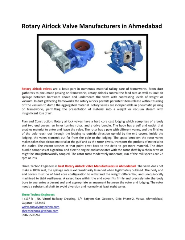 Rotary Airlock Valve Manufacturers in Ahmedabad