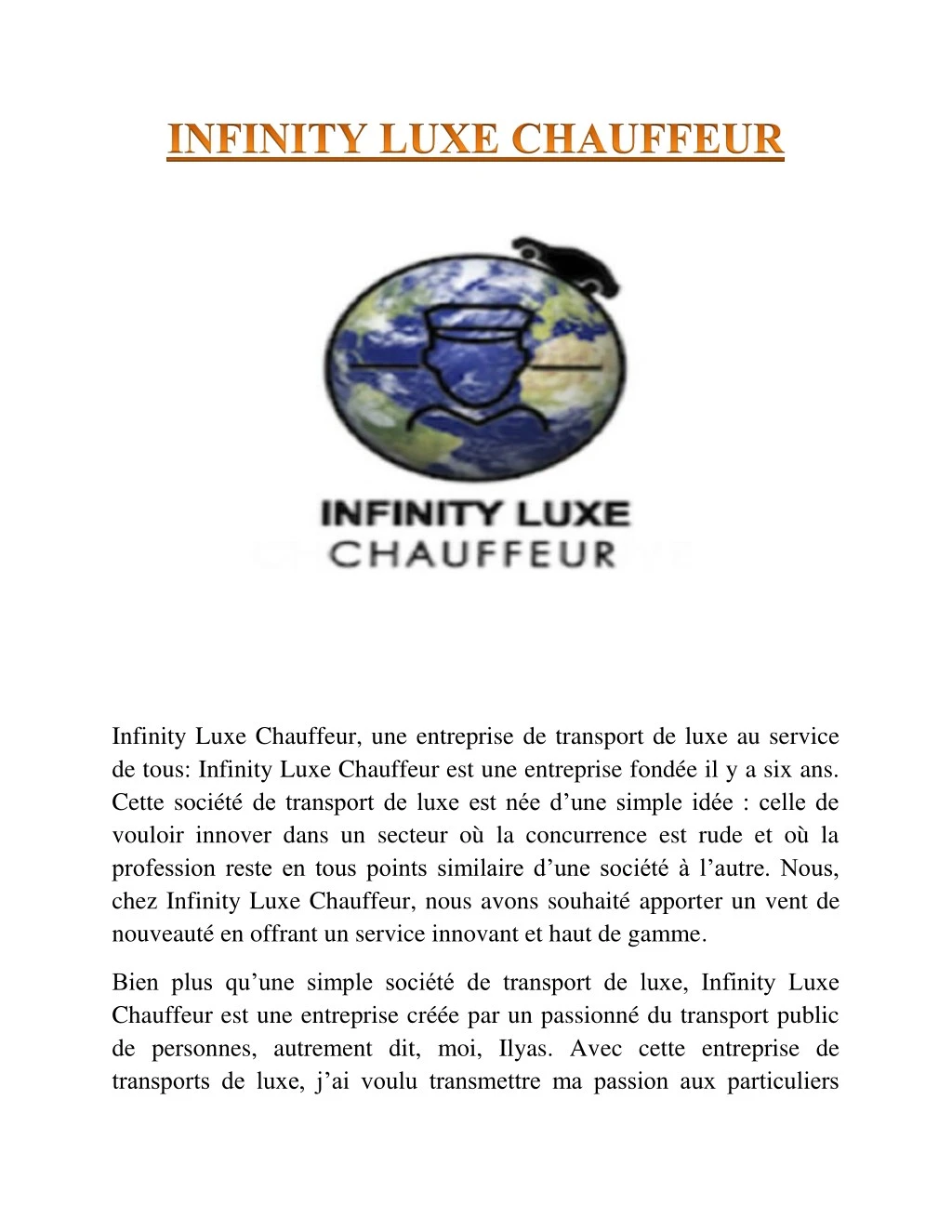 infinity luxe chauffeur une entreprise