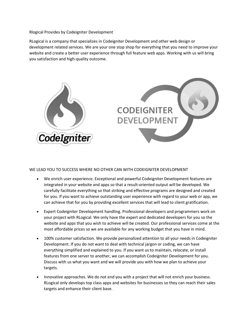 rlogical provides by codeigniter development