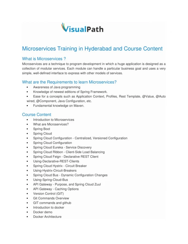 Microservices training in Hyderabad and course content
