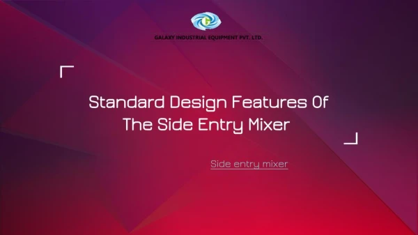 Standard Design Features of the Side Entry Mixer