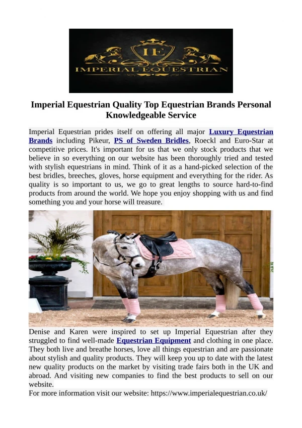 Imperial Equestrian Quality Top Equestrian Brands Personal Knowledgeable Service