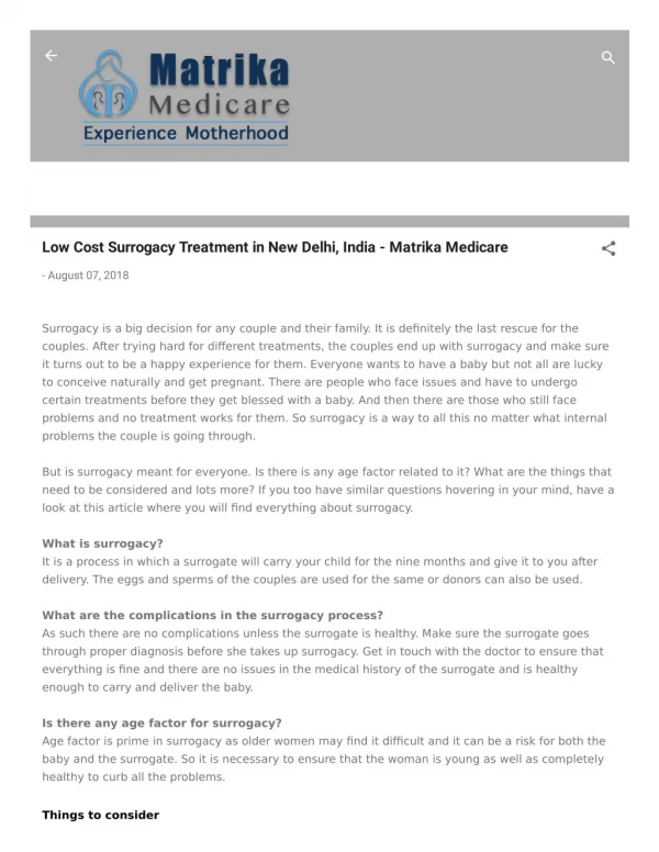 Low Cost Surrogacy Treatment in New Delhi, India - Matrika Medicare