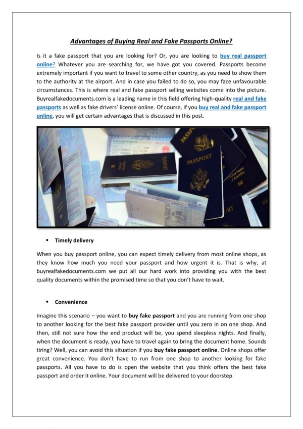 Advantages of Buying Real and Fake Passports Online?
