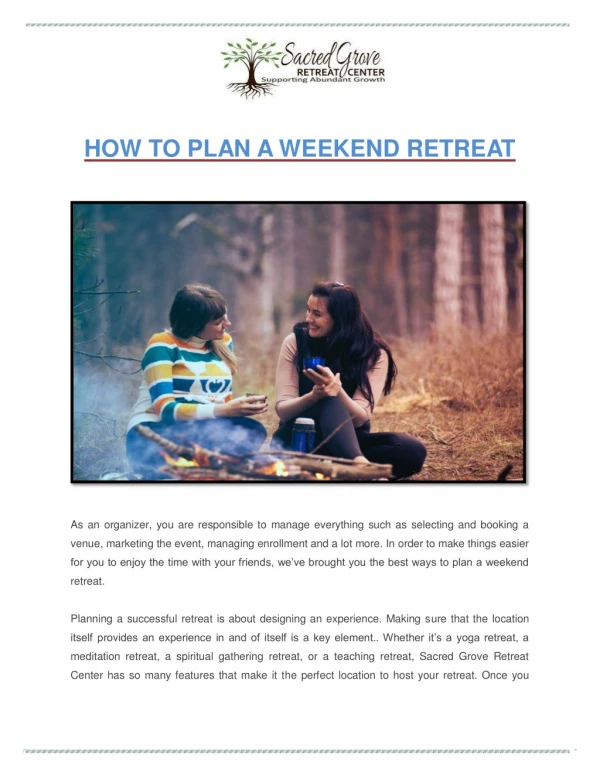 How To Plan A Weekend Retreat
