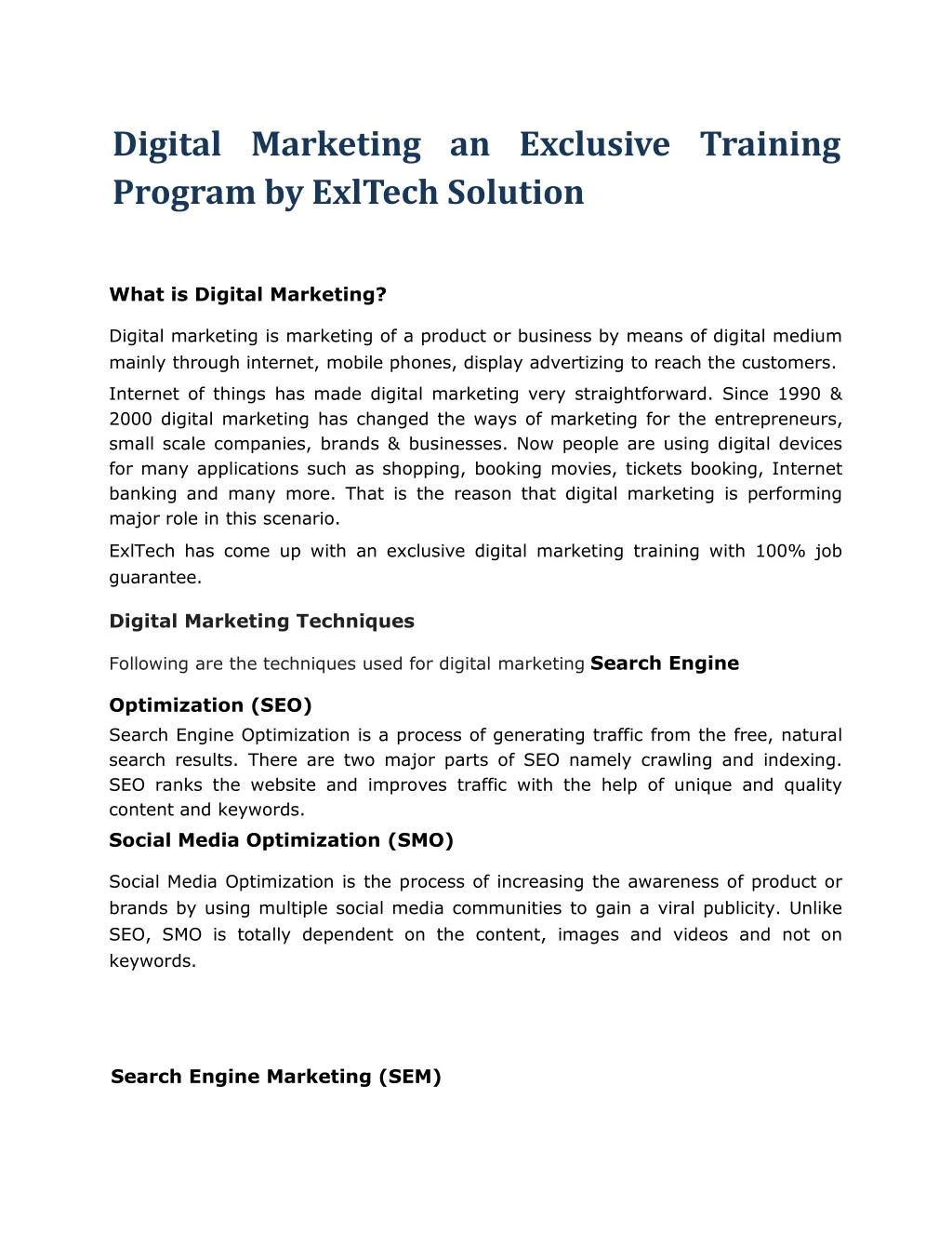 digital marketing an exclusive training program