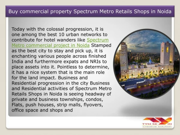 Buy commercial property Spectrum Metro Retails Shops in Noida