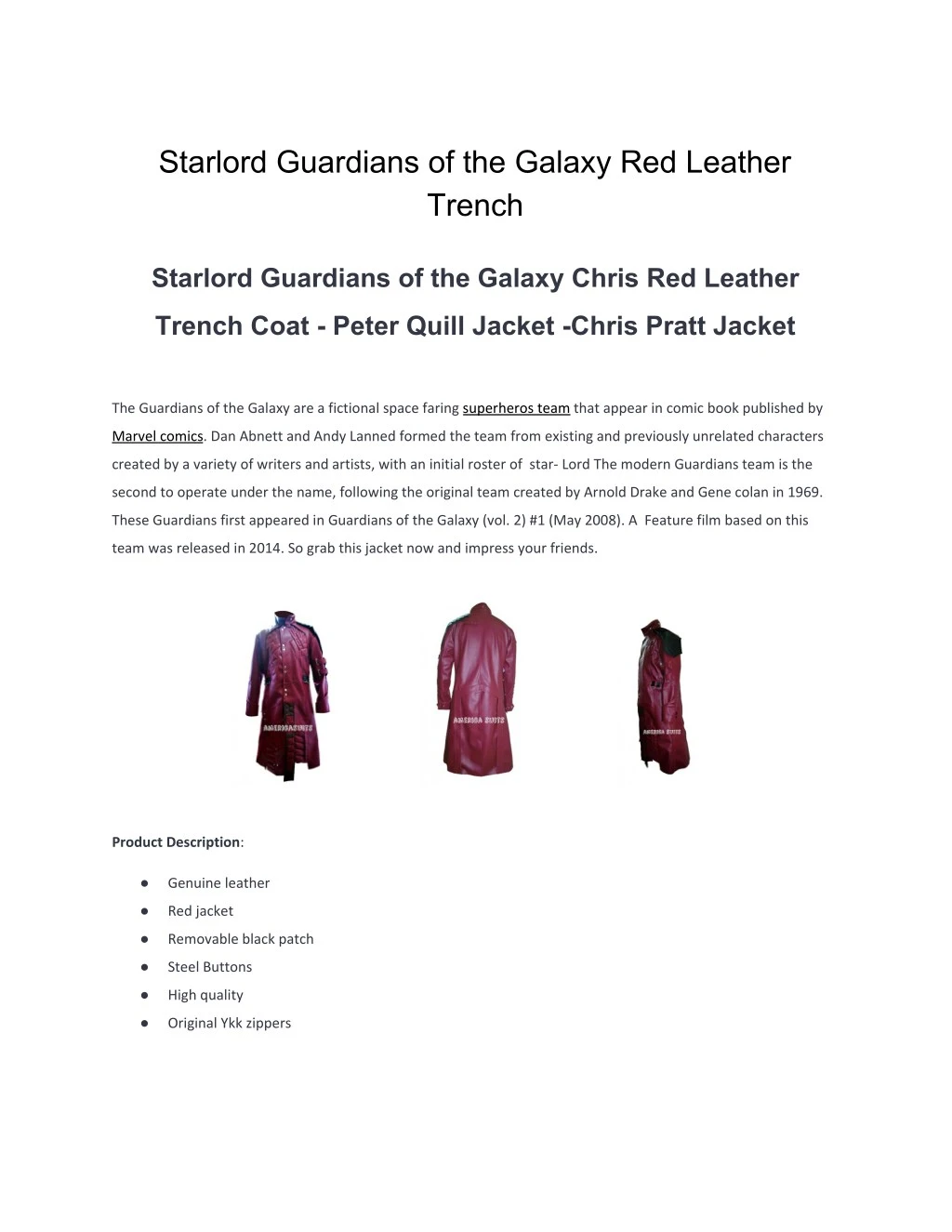 starlord guardians of the galaxy red leather