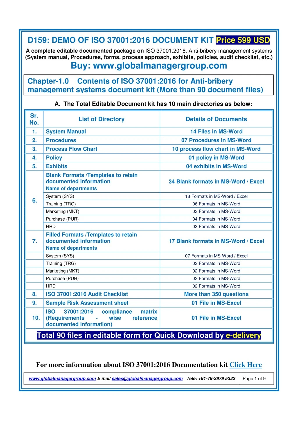 d159 demo of iso 37001 2016 document kit price