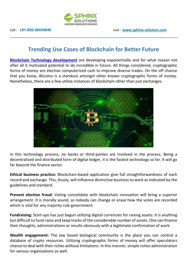 Trending Use Cases of Blockchain for Better Future