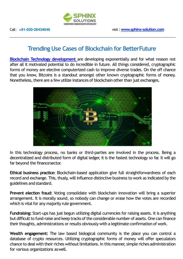 Trending Use Cases of Blockchain for Better Future