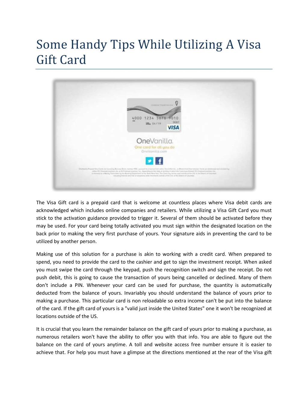 some handy tips while utilizing a visa gift card
