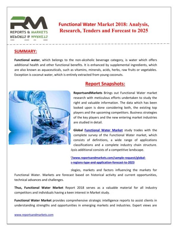Functional Water Regional (US, Europe, China, Japan) and Global Market Research Report