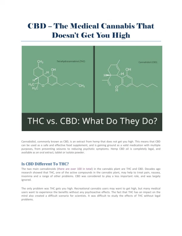CBD â€“ The Medical Cannabis That Doesnâ€™t Get You High
