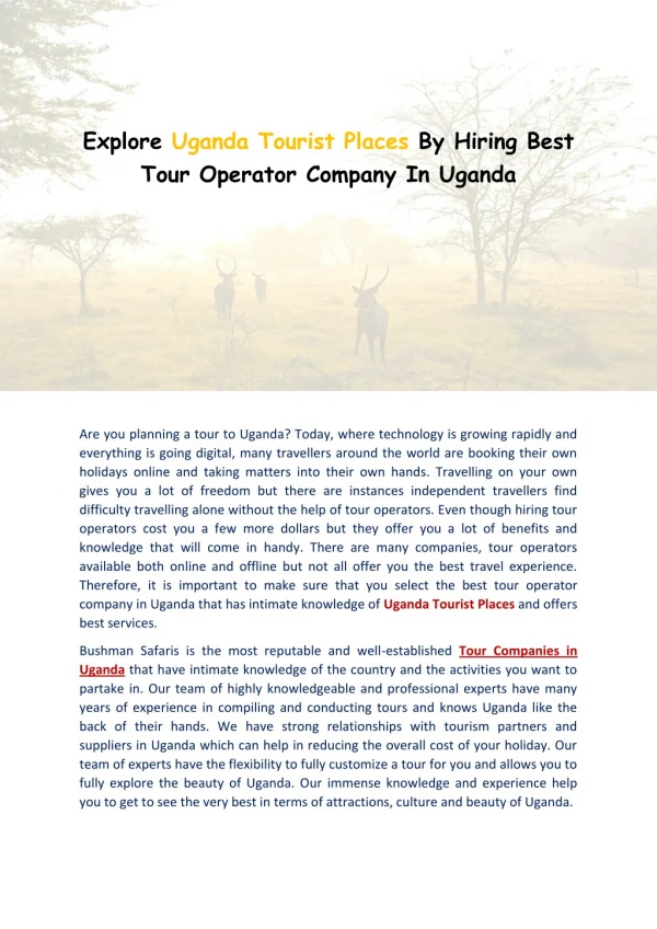 Uganda Safaris And Tours - Bushmansafaris