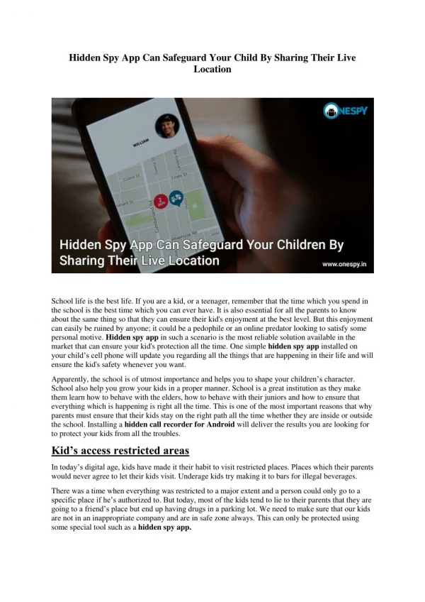 Hidden Spy App Can Safeguard Your Child By Sharing Their Live Location