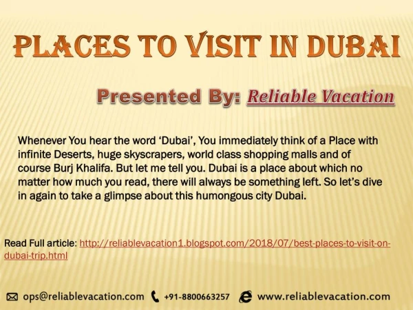 Places to visit in Dubai - Presented By Reliable Vacation
