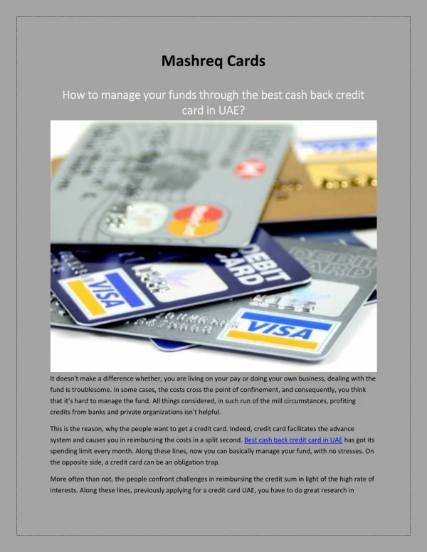 How to manage your funds through the best cash back credit card in UAE?