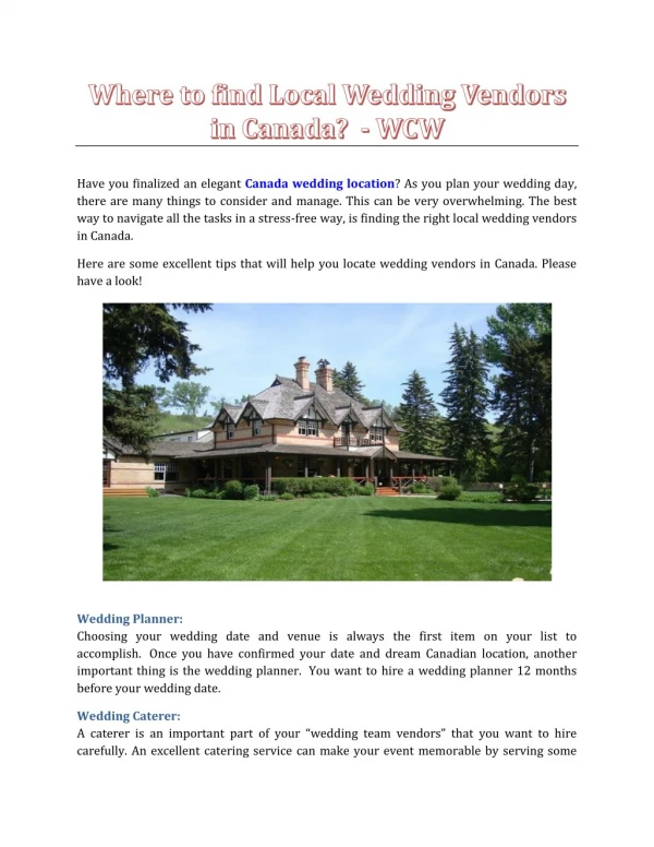 Where to find Local Wedding Vendors in Canada? - WCWV