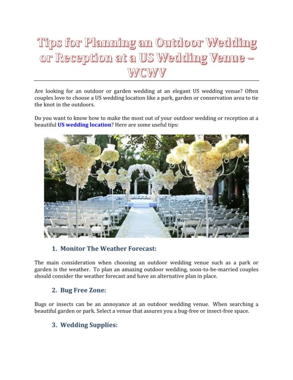 Tips for Planning an Outdoor Wedding or Reception at a US Wedding Venue - WCWV