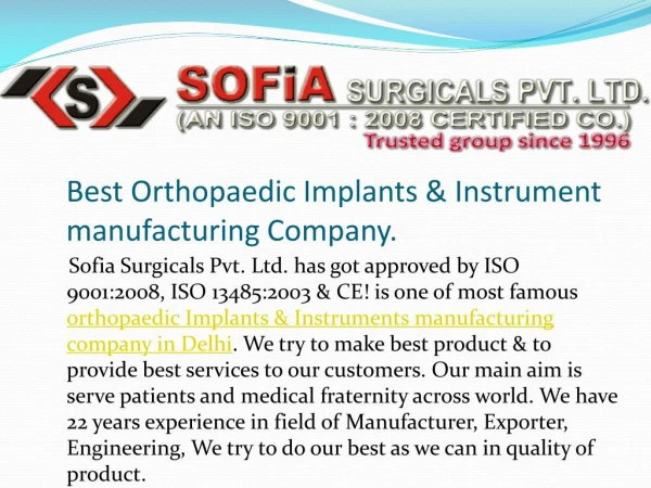 Best Orthopaedic Implants & Instrument Manufacturing Company in Delhi