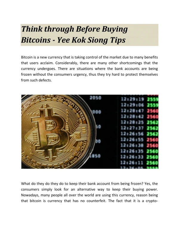 Think through Before Buying Bitcoins - Yee Kok Siong Tips