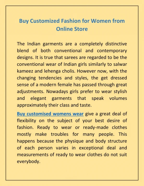 Buy Customised Womens Wear - Kurti, Tops, Bottom