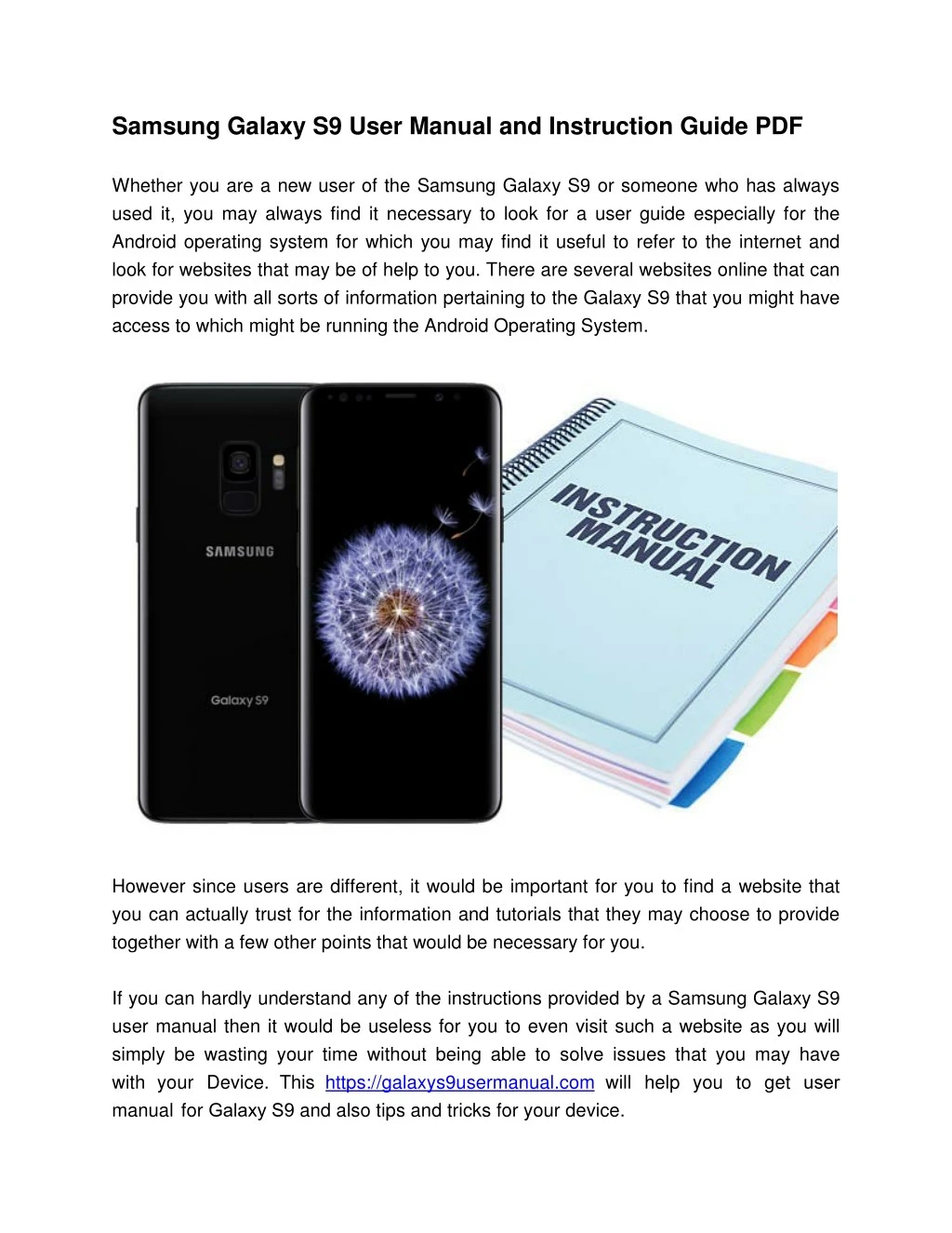 samsung galaxy s9 user manual and instruction