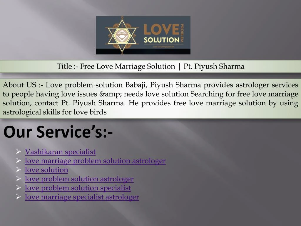 title free love marriage solution pt piyush sharma