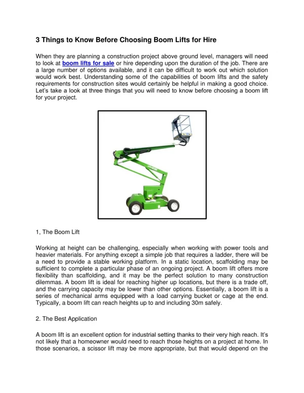 3 Things to Know Before Choosing Boom Lifts for Hire