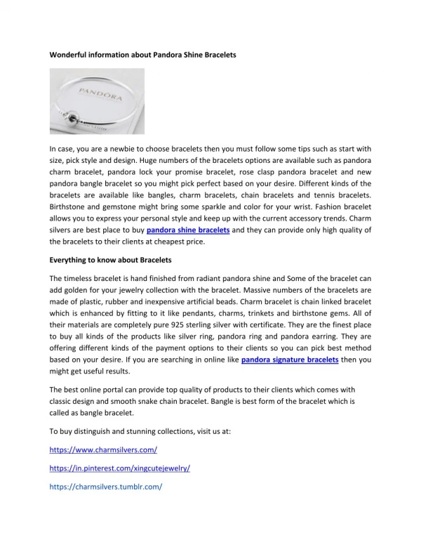 Wonderful information about Pandora Shine Bracelets