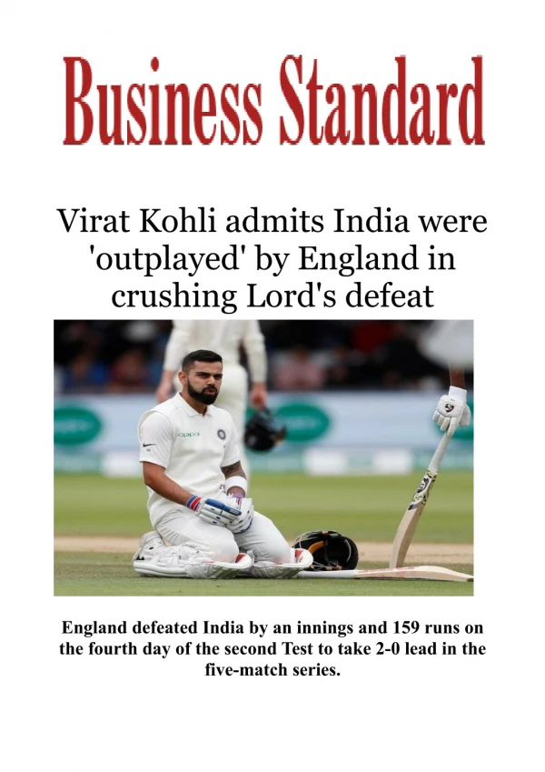 Virat Kohli admits India were 'outplayed' by England in crushing Lord's defeat