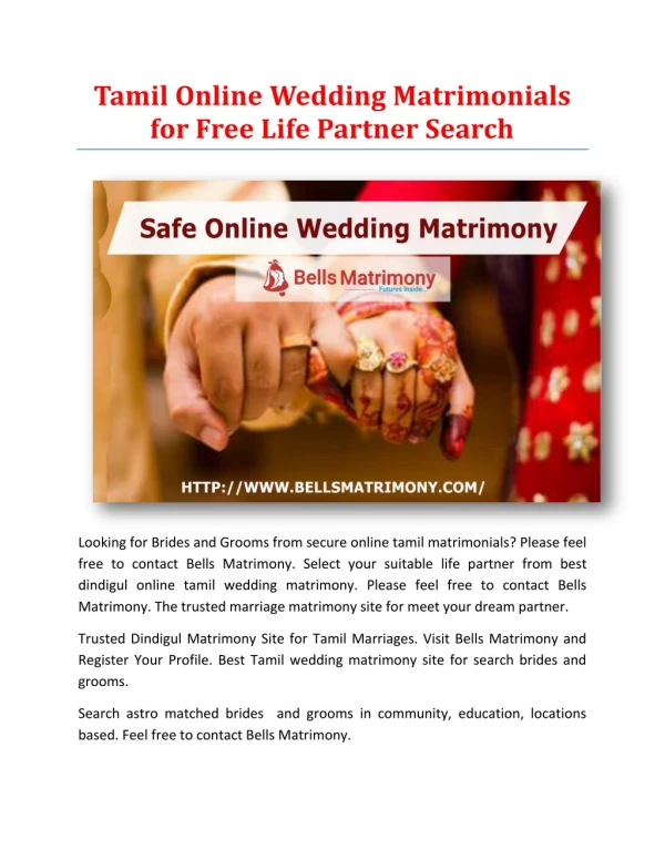 Tamil Online Wedding Matrimonials for Free Life Partner Search