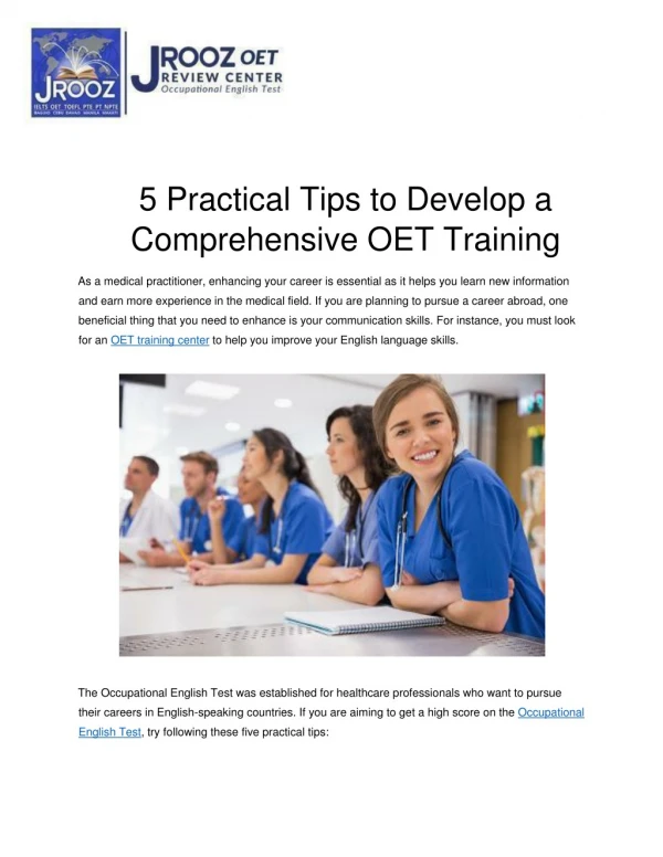 5 Practical Tips to Develop a Comprehensive OET Training