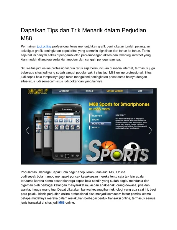 dapatkan tips dan trik menarik dalam perjudian m88