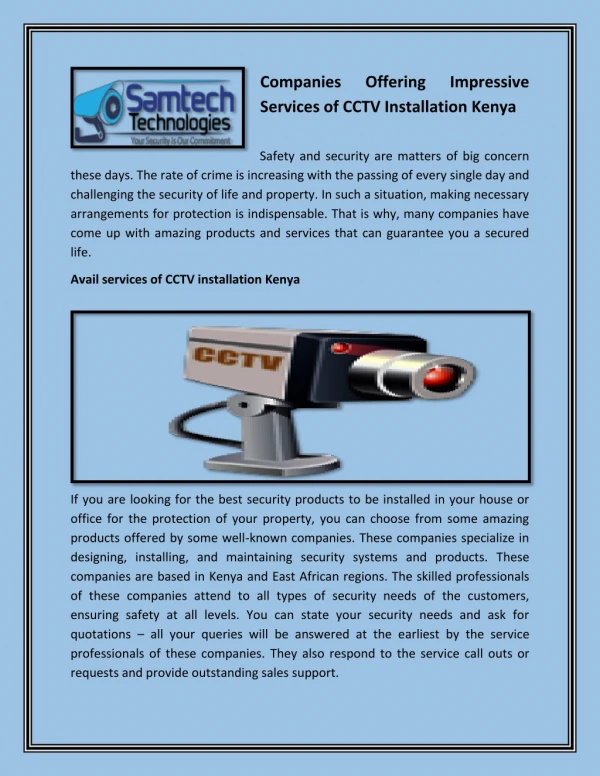 Companies Offering Impressive Services of CCTV Installation Kenya
