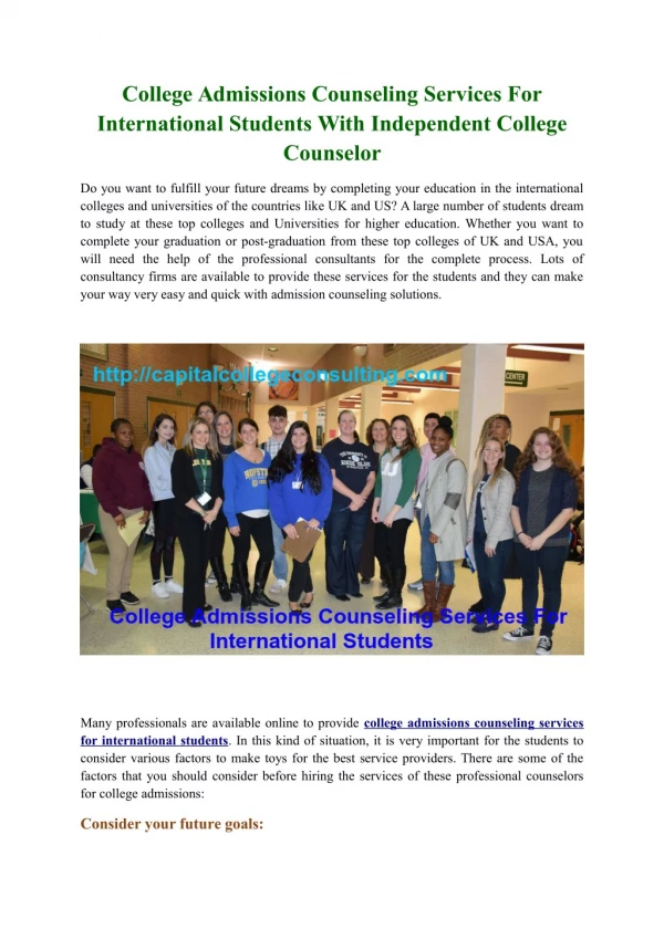 College Admissions Counseling Services For International Students With Independent College Counselor