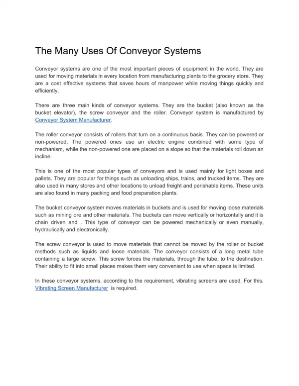 The Many Uses Of Conveyor Systems